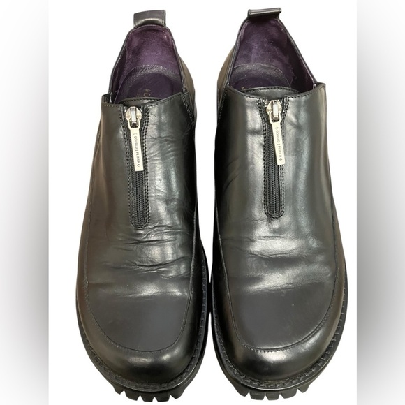 Sport Donald J Pliner Leather Zip Loafers Black Chunky Lug Sole Womens Size 10 M - Picture 5 of 14
